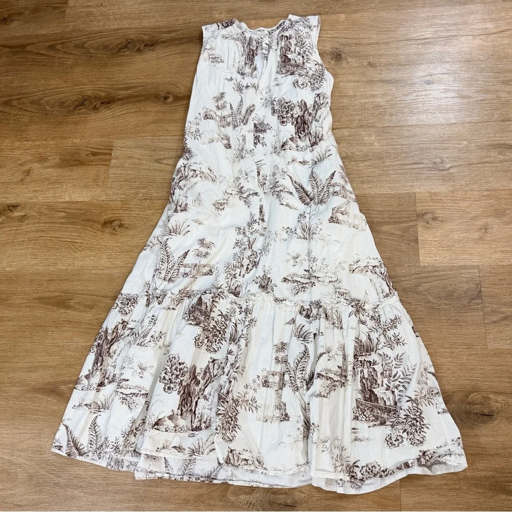 NICHOLAS Jordane White and Brown Floral Sleeveless Maxi Dress